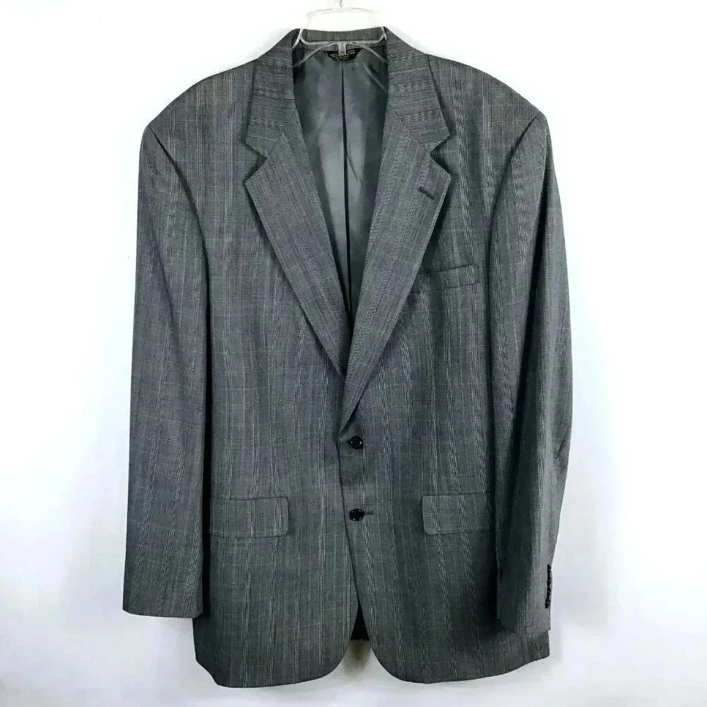 Vintage Men's Palm Beach Suit Jacket Blazer 44L Gray Houndstooth Wool Union Made